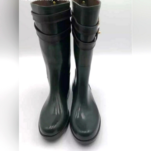 Coach Designer Tara Military Green Waterproof Knee High Rain Boots Women 8B - Picture 4 of 7